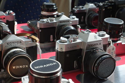 Close-up of camera on table