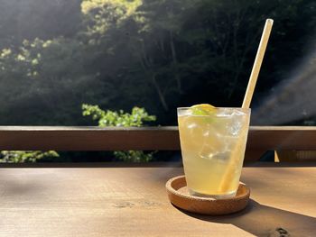 High angle view of drink on table