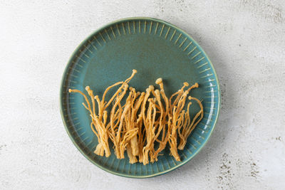 High angle view of noodles in bowl