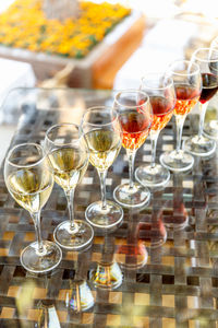 Close-up of wineglasses on table