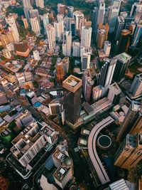 High angle view of modern buildings in city