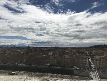 High angle view of buildings against sky
