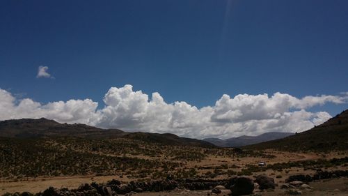 Scenic view of desert against blue sky