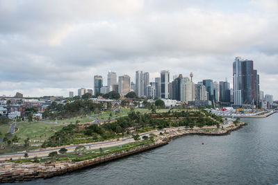 Panoramic view of buildings in city against sky