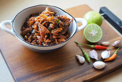 High angle view of food on table