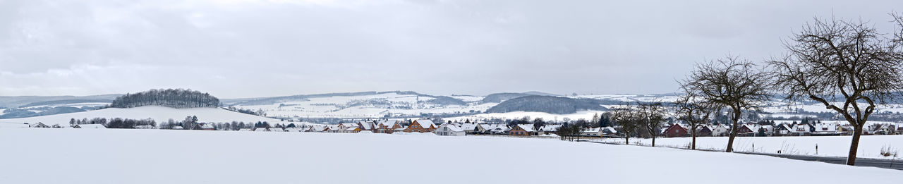 Scenic view of snow covered mountains against sky