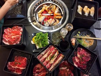 High angle view of food in plate