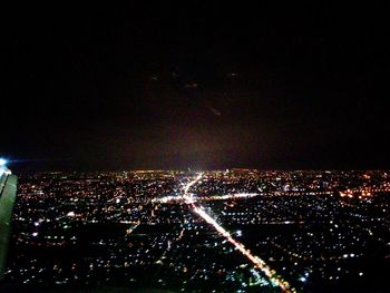 Aerial view of city at night