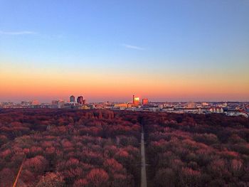 View of cityscape at sunset