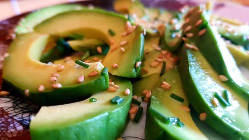 Close-up of chopped vegetables in plate