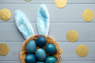 High angle view of eggs on table