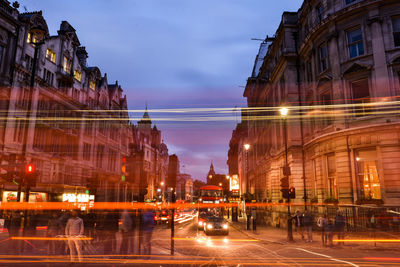 Light trails on city street at night