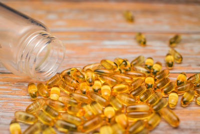 Close-up of glass bottles on table