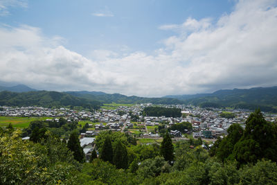 High angle view of townscape against sky