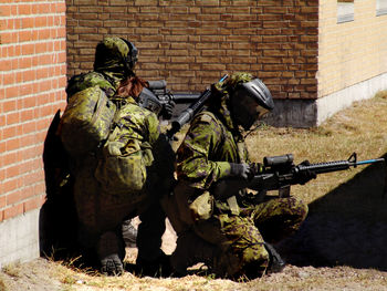 Low angle view of man standing on field