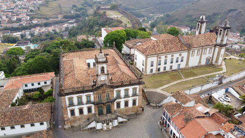 High angle view of buildings in town