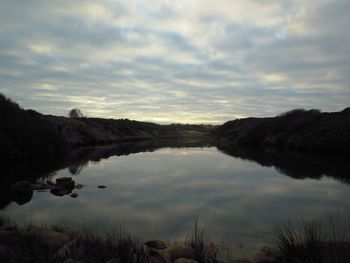 Scenic view of lake against sky during sunset