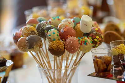 Close-up of ice cream in glass on table