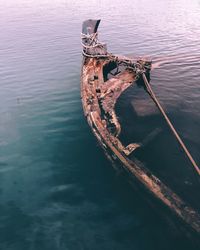 High angle view of abandoned boat in lake