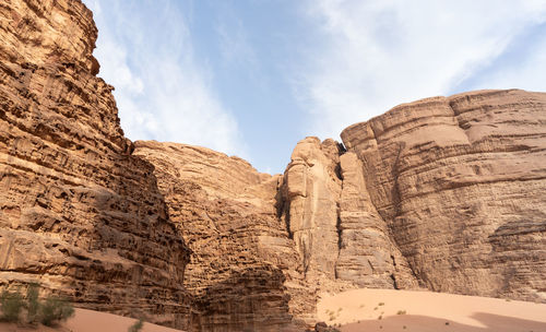 Low angle view of rock formations against sky