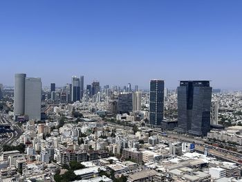 Cityscape against clear sky