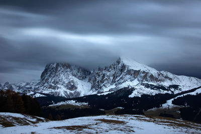 Scenic view of snowcapped mountains against sky