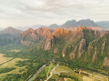 Panoramic view of landscape and mountains against sky