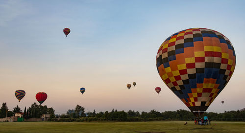 Hot air balloon flying in sky