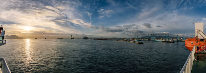 Panoramic view of sea against sky during sunset