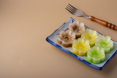 High angle view of ice cream on table