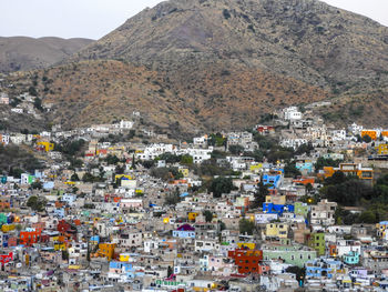 High angle view of buildings in city