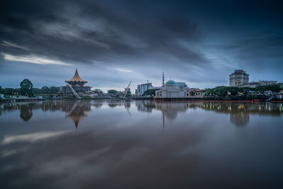Reflection of buildings in lake