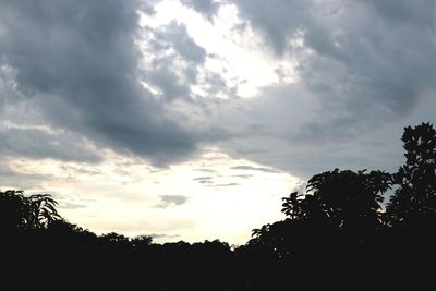 Low angle view of silhouette trees against sky at sunset