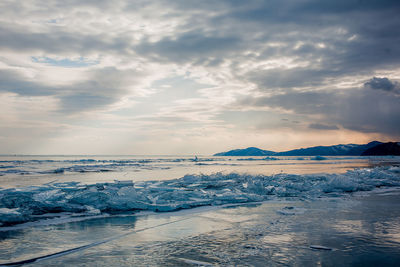 Scenic view of frozen landscape against sky