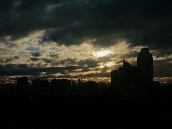 Silhouette cityscape against sky during sunset