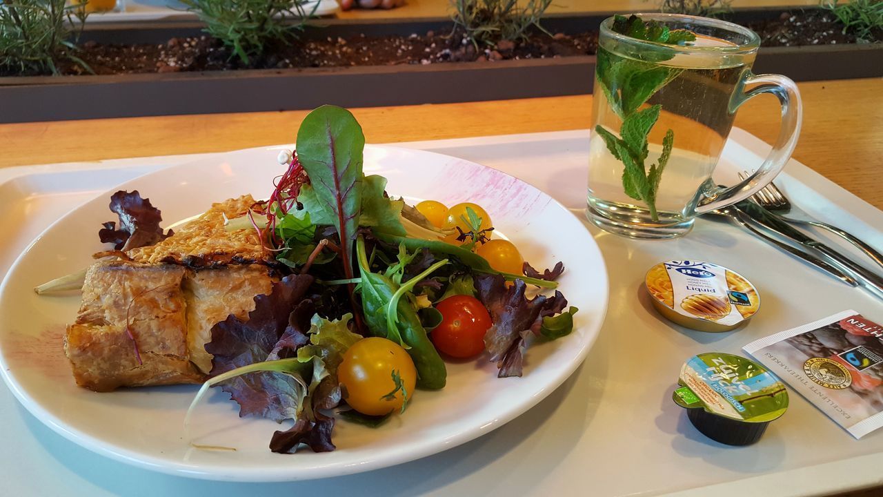 HIGH ANGLE VIEW OF MEAL SERVED IN PLATE