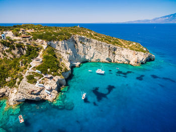 Aerial view of harbor at sea