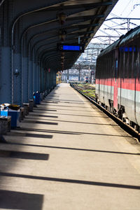 High angle view of train on railroad station