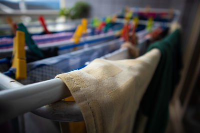 Close-up of clothes drying