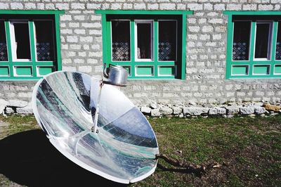 Close-up of window on wall of building