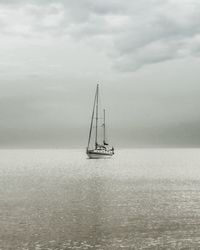 Sailboat sailing on sea against sky