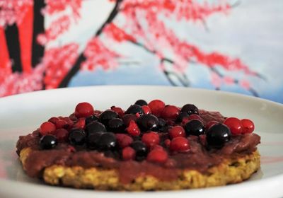 Close-up of dessert in plate on table