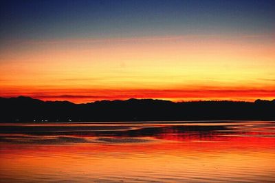 Scenic view of lake at sunset