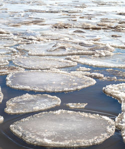 High angle view of snow covered land