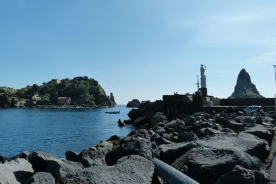 Scenic view of sea against clear sky