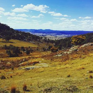 Scenic view of landscape against cloudy sky