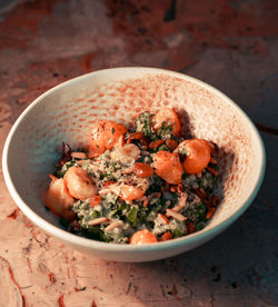 High angle view of food in bowl on table