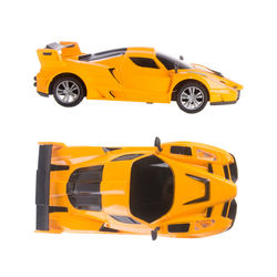 Yellow toy car on white background