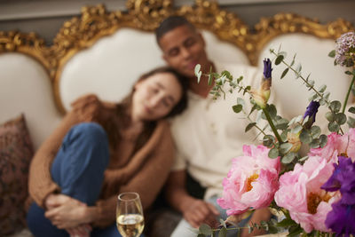 Couple celebrating in luxury house