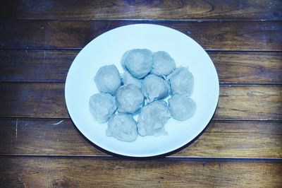 High angle view of fruits in bowl on table